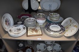 A selection of antique and later plates including a Mintons framed tile no. 2863