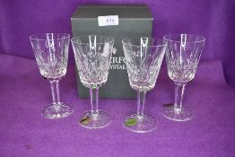 A selection of Waterford Wine glasses in the Lismore design one glass damaged (set of 3)