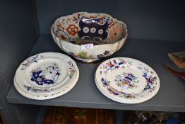 A Large antique fruit bowl having floral pattern in the Imari pallet,also included are a selection