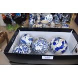 A selection of modern blue and white ceramic carpet bowls