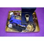 A tray of gents wrist watches and jewellery including Sekonda, Casio, Manhattan, cufflinks, bangle