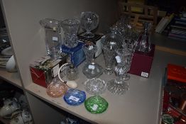 A selection of clear cut and pressed glass wares including boxed examples