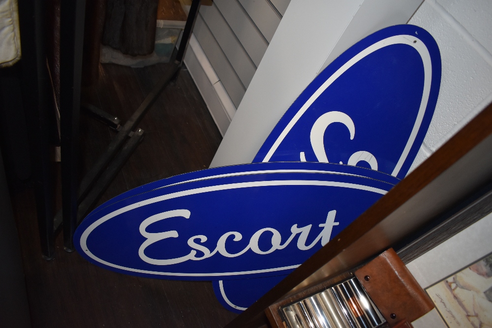 Three vintage workshop/Garage signs for Ford escort constructed on thin metal backed on plastic.