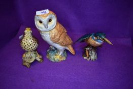 Three Beswick studies, Kingfisher 2371, Songthrush 2308 and Barn Owl 1046B with one original Beswick