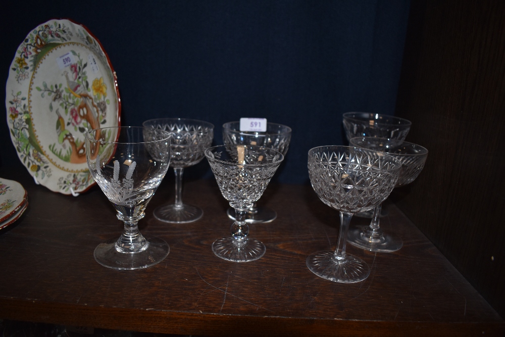 An assortment of glasses including cut and etched,Stuart Crystal amongst this lot.