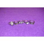 Five lady's silver dress rings having cubic zirconia decoration