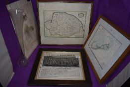 Three vintage maps, of Bury St Edmunds,Bermuda and Norfolk interest also a framed photograph of
