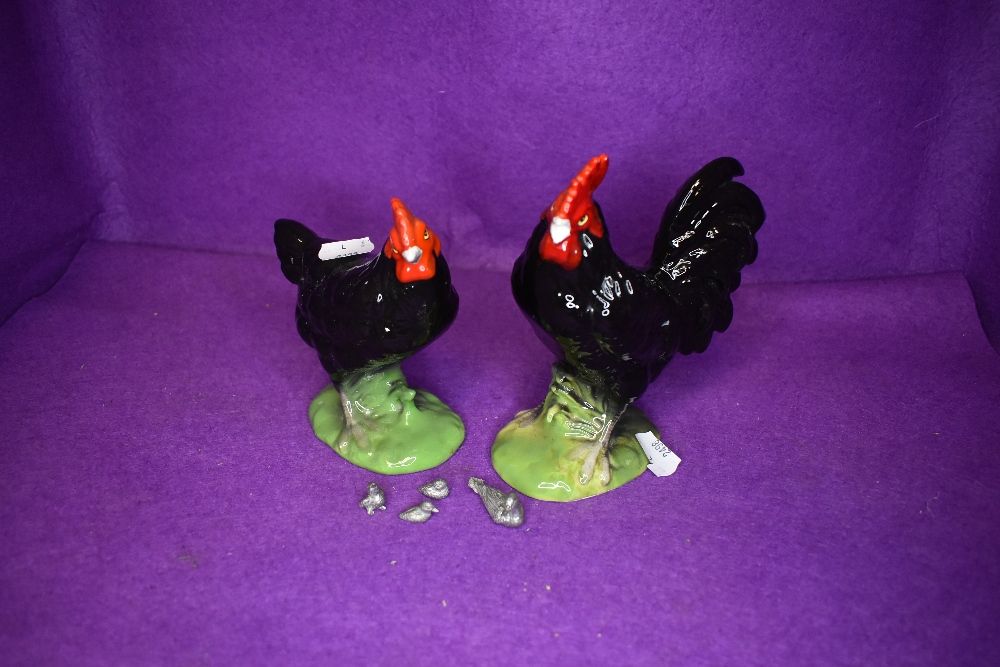 A pair of Alfretto Giftware studies Cockerel & Hen A0458, boxed along with four miniature pewter