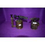 Two vintage brass gas or paraffin burners