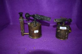 Two vintage brass gas or paraffin burners