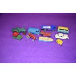 A selection of model toy vehicles by Lesney including boat tractor and van