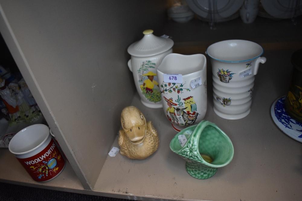 A selection of mid century ceramics including Sylvac and Crown Ducal in a Kitsch design