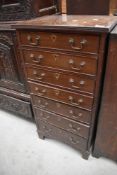 A mahogany narrow chest of 7 drawers, possibly converted from music cabinet, width approx 53cm