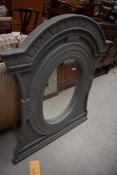 A large painted overmantle style mirror, in grey, height approx. 108cm, width 93, labelled India