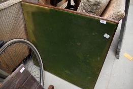 A traditional folding card table having mahogany frame, top a bit tatty but still useable, width