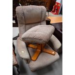A modern easy chair and stool in beige, similar to stressless