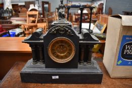 An Ansonia slate architectural mantle clock , movement stamped June 14, 81