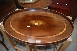 A Sheraton style oval tray having inlaid decoration, width approx. 71cm