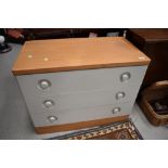 A vintage three drawer bedroom chest, labelled Stag