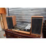 A vintage Pye Black Box table top radiogram and pair of 5754 speakers
