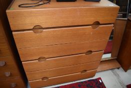 A vintage teak six drawer bedroom chest, width approx. 82cm