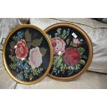 Two vintage woolwork panels in circular frames