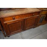 A Victorian mahogany sideboard having single drawer over double cupboard, width approx. 116cm