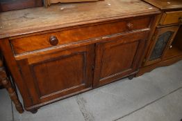 A Victorian mahogany sideboard having single drawer over double cupboard, width approx. 116cm