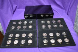 A cased set of 32 restrike Jean Dassier bronze effect Medallions, William I - George II, Monarchs of