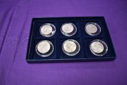 Six GB Silver Halfcrowns, 1915, 1916, 1929, 1938, 1942 & 1943, in card box with inner tray