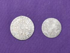 Two UK Coins, George III 1787 Shilling and George III 1787 Sixpence