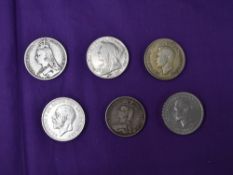 A collection of GB Silver Crowns, 1891, 1899, 1935, 1937 along with a 1889 Silver Double Florin