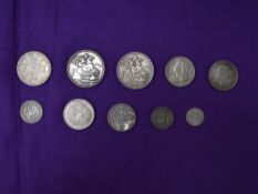 A collection of Queen Victoria Silver Coins, 1889 Crown, 1900 Crown, 1889 Double Florin, 1881