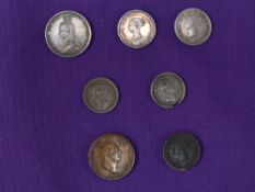 A small collection of Silver & Copper GB Coins, 1887 Threepence, 1838 2p x2, 1843 1 1/2p, 1835 1/1/