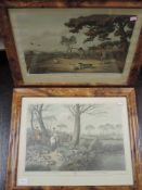 A pair of reproduction prints, after Hewitt, Hare Hunting and Partridge Shooting, 40 x 50cm, plus