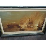 A print after Wyllie, Battle of The Nile, 1900, 60 x 100cm, framed and glazed