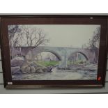 A watercolour, Alan Healey, Devil's Bridge Kirkby Lonsdale, signed and dated 1984, plus frame and