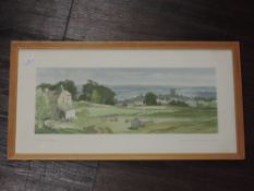 A print, after Leonard R Squirrell, carriage style, Richmond Yorkshire, 19 x 44cm, plus frame and