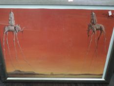 A decotative print, after Dali,The Elephants, 52 x 69cm, plus frame and glazed