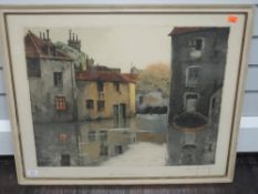 A print, after Henri Foundary, The Old Tanneries, number 99, signed, 54 x 68cm, plus frame and