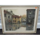 A print, after Henri Foundary, The Old Tanneries, number 99, signed, 54 x 68cm, plus frame and