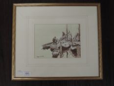 A watercolour, Thomas Wilkinson, Old Fishing Boats, South Shields, signed and attributed verso, 15 x