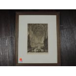 An etching, after Burrow, York Minster, signed, 25 x 17cm, plus frame and glazed