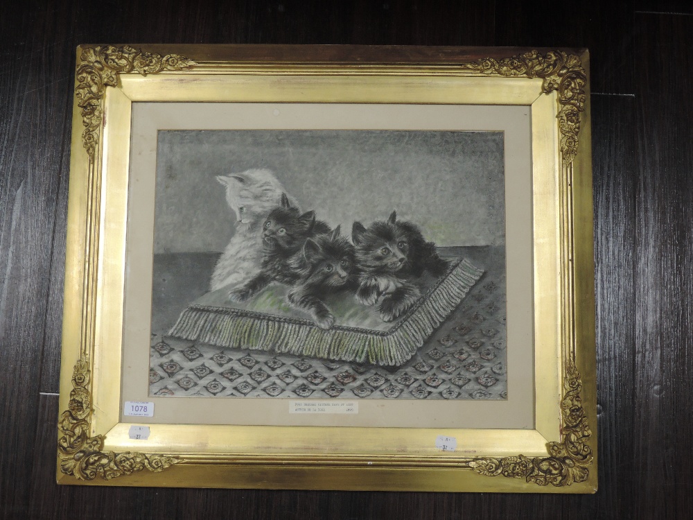 A sketch, attributed to Astrid De La Tour, Four Rescued Kittens Safe at Last, 33 x 43cm, plus