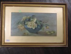 An oil painting, Towers, still life, yellow roses, signed, 22 x 43cm, plus frame and glazed, and a