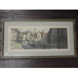 A print, after J Fletcher Watson, carraige style, Norwich Tombland Abbey, 24 x 49cm, plus frame