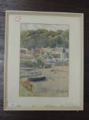 A watercolour, T B Adam, harbour scene, signed, 26 x 37cm, and a watercolour, E Leighton, Ireby