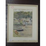 A watercolour, T B Adam, harbour scene, signed, 26 x 37cm, and a watercolour, E Leighton, Ireby