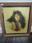 A print, Gypsy woman, style of Hicks, 50 x 45cm, plus frame and glazed, and decorative prints, inc