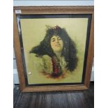 A print, Gypsy woman, style of Hicks, 50 x 45cm, plus frame and glazed, and decorative prints, inc